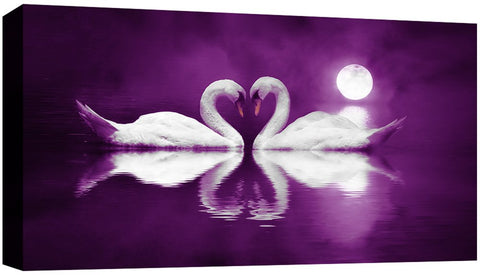 Moonlight Purple Swans Canvas