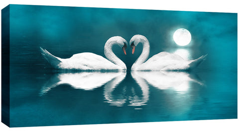 Moonlight Teal Swans Canvas