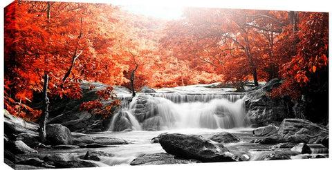Orange Forest Waterfall Canvas