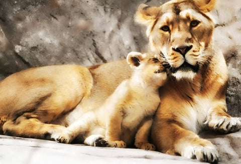 Painting Of Lioness And Cub